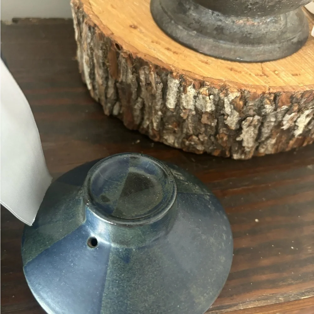 Vintage MCM Redware Pottery Pitcher.  9”T Navy | Unique | Oriental | Mid Century